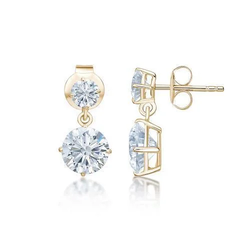 Handcrafted Jewelry Sale – Unique Designs At Low Prices Round Brilliant drop earrings with 2.56 carats* of diamond simulants in 10 carat yellow gold Handcrafted Jewelry Sale – Unique Designs At Low Prices Round Brilliant drop earrings with 2.56 carats* of diamond simulants in 10 carat yellow gold