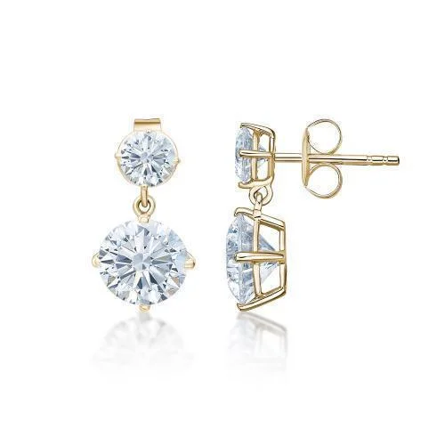 Jewelry Clearance Event – Stock Up Before It's Over Round Brilliant drop earrings with 5 carats* of diamond simulants in 10 carat yellow gold Jewelry Clearance Event – Stock Up Before It's Over Round Brilliant drop earrings with 5 carats* of diamond simulants in 10 carat yellow gold