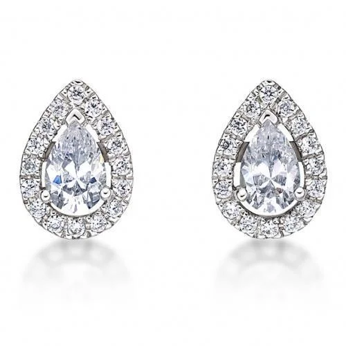 Limited-Stock Jewelry Sale – Once It's Gone, It's Gone Small Pear Halo Earrings in White Gold Limited-Stock Jewelry Sale – Once It's Gone, It's Gone Small Pear Halo Earrings in White Gold