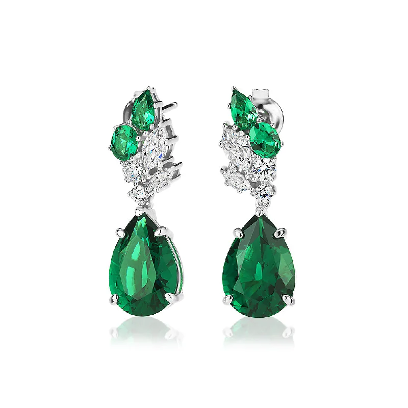 Clearance Sale On High-End Jewelry Collections Statement earrings with emerald simulants and 1 carat* of diamond simulants in sterling silver Clearance Sale On High-End Jewelry Collections Statement earrings with emerald simulants and 1 carat* of diamond simulants in sterling silver