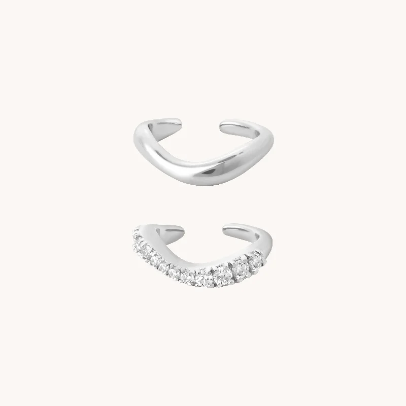 Trendy Minimalist Jewelry For Everyday Wear Wave Cuff Gift Set in Silver