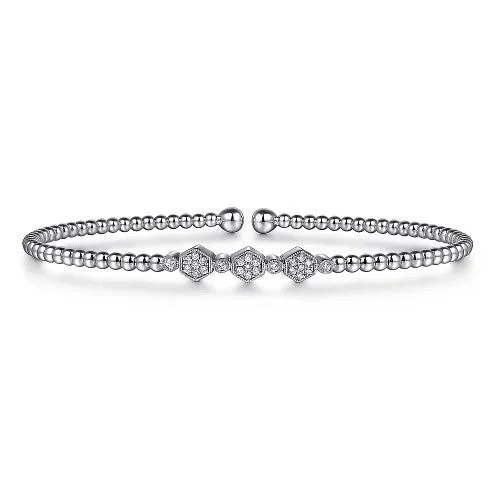 Bestselling Jewelry At Special Promotional Rates 14K White Gold Bujukan Bead and Hexagon 0.13cttw Cluster Diamond Bangle Bestselling Jewelry At Special Promotional Rates 14K White Gold Bujukan Bead and Hexagon 0.13cttw Cluster Diamond Bangle