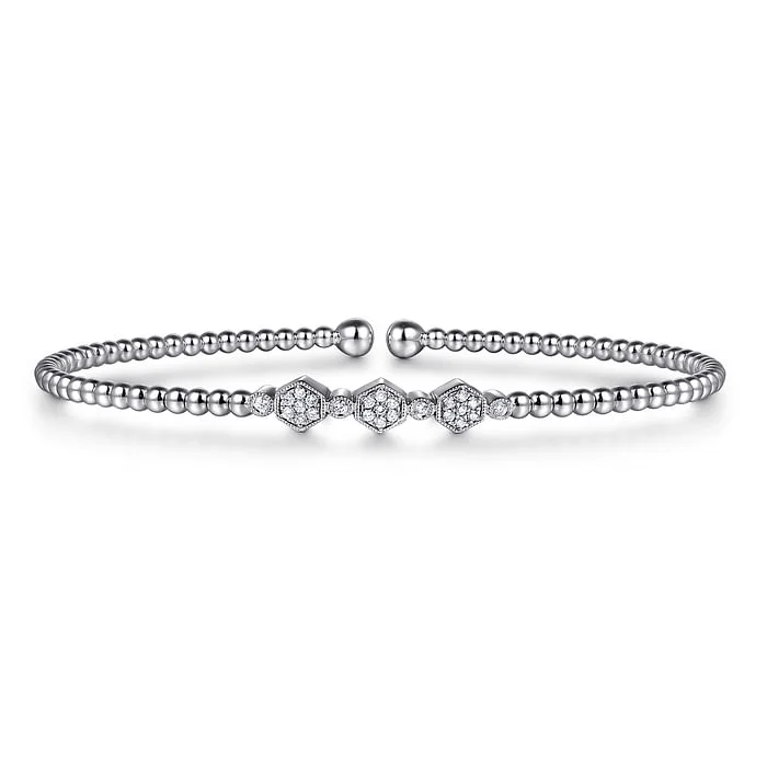 Timeless Elegance, Temporary Discounts – Act Fast 14K White Gold Bujukan Bead and Hexagon Cluster Diamond Bangle Timeless Elegance, Temporary Discounts – Act Fast 14K White Gold Bujukan Bead and Hexagon Cluster Diamond Bangle