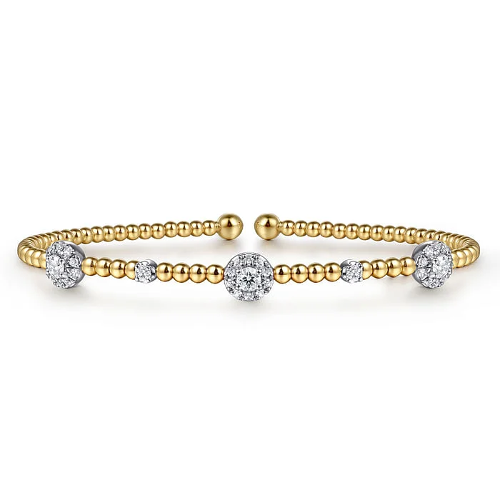 The Perfect Jewelry Piece At The Perfect Price 14K White-Yellow Gold Bujukan Diamond Cluster Stations Bangle