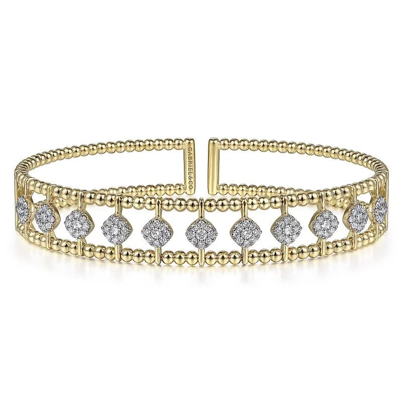 The Perfect Jewelry Piece At The Perfect Discount 14K Yellow Gold Bujukan Bead Cuff Bracelet with Pave Diamond Connectors The Perfect Jewelry Piece At The Perfect Discount 14K Yellow Gold Bujukan Bead Cuff Bracelet with Pave Diamond Connectors