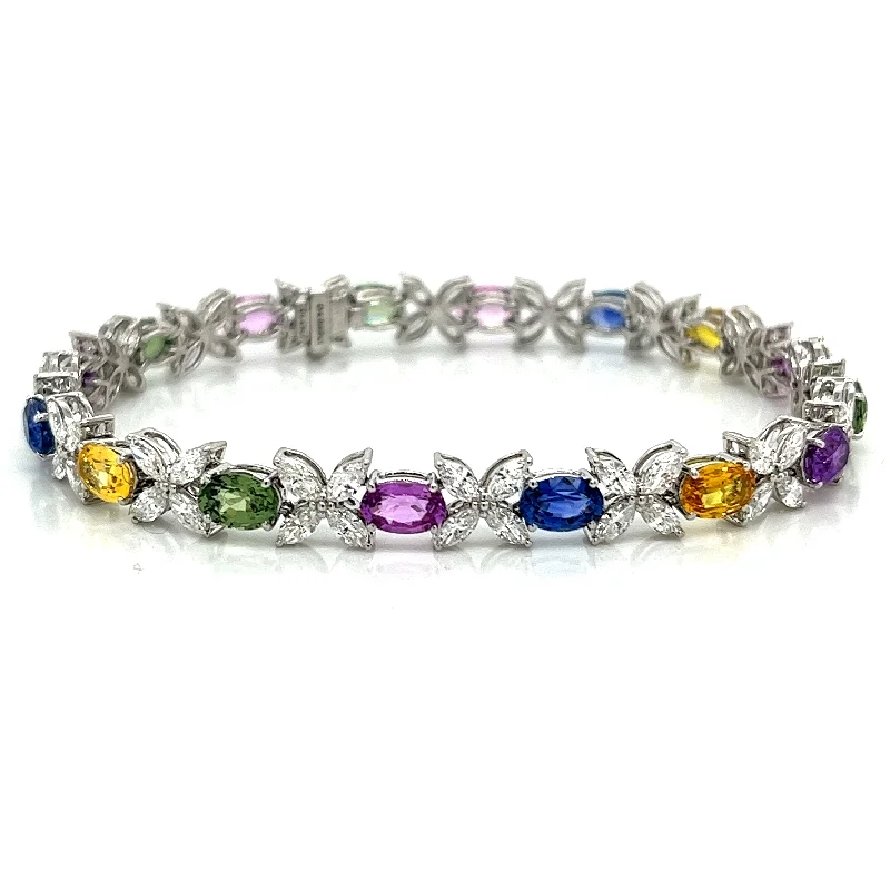 Shop Signature Jewelry Styles At Exclusive Prices Bremer Jewelry Tennis Multi-Colored Sapphires Bracelet in 18K White Gold (13.75ctw) Shop Signature Jewelry Styles At Exclusive Prices Bremer Jewelry Tennis Multi-Colored Sapphires Bracelet in 18K White Gold (13.75ctw)