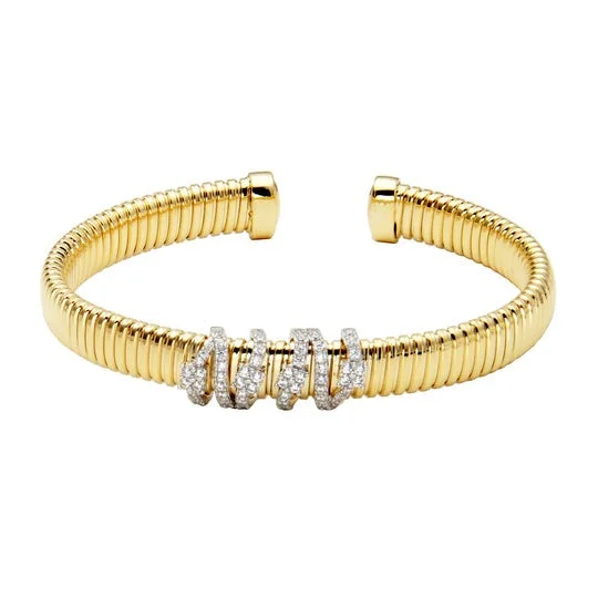 Stunning Statement Jewelry, Unbeatable Discounts CZ Gold Plated Silver Tubogas Cuff Bangle Stunning Statement Jewelry, Unbeatable Discounts CZ Gold Plated Silver Tubogas Cuff Bangle