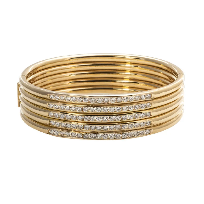 Shop Stylish Jewelry Now And Save Big Estate 4.25ct Diamond Channel Set 18K Gold 5 Row Wide Cuff Shop Stylish Jewelry Now And Save Big Estate 4.25ct Diamond Channel Set 18K Gold 5 Row Wide Cuff