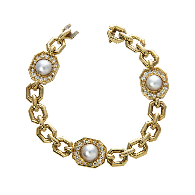 Exclusive Gemstone Jewelry At Special Prices Estate Pearl & Diamond 18K Yellow Gold Link Bracelet Exclusive Gemstone Jewelry At Special Prices Estate Pearl & Diamond 18K Yellow Gold Link Bracelet