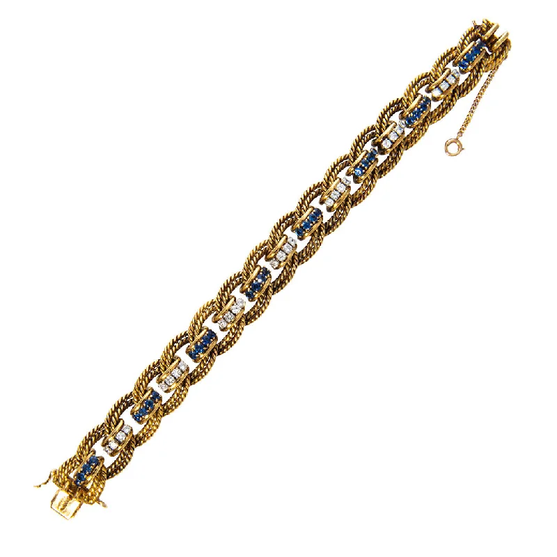 Discounted Jewelry For A Glamorous Look Estate Sapphire & Diamond 18K Gold Rope Link Bracelet Discounted Jewelry For A Glamorous Look Estate Sapphire & Diamond 18K Gold Rope Link Bracelet
