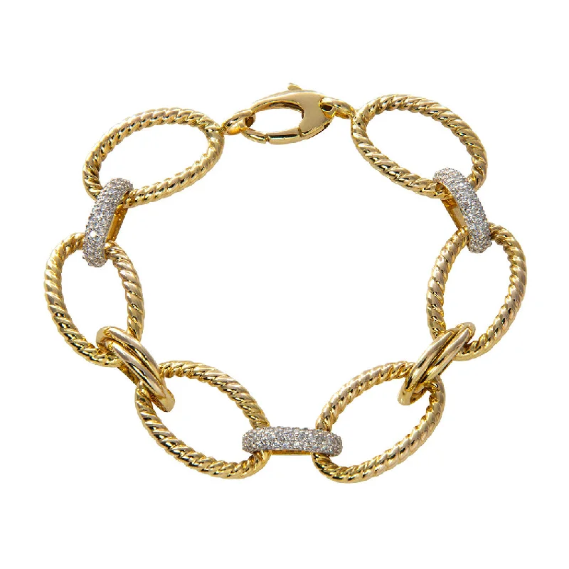 Handmade Pearl Jewelry For Timeless Elegance Pavé Diamond & Oval Rope Link 14K Gold Bracelet Handmade Pearl Jewelry For Timeless Elegance Pavé Diamond & Oval Rope Link 14K Gold Bracelet