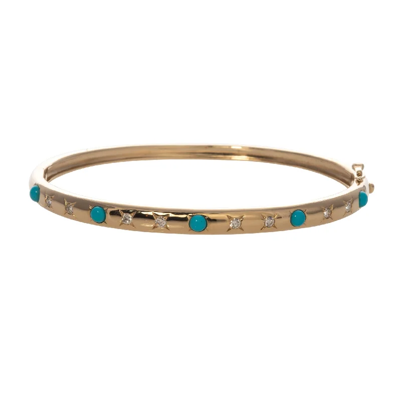Limited-Stock Jewelry Sale – Once It's Gone, It's Gone Star Set Turquoise & Diamond 14K Yellow Gold Bangle Limited-Stock Jewelry Sale – Once It's Gone, It's Gone Star Set Turquoise & Diamond 14K Yellow Gold Bangle