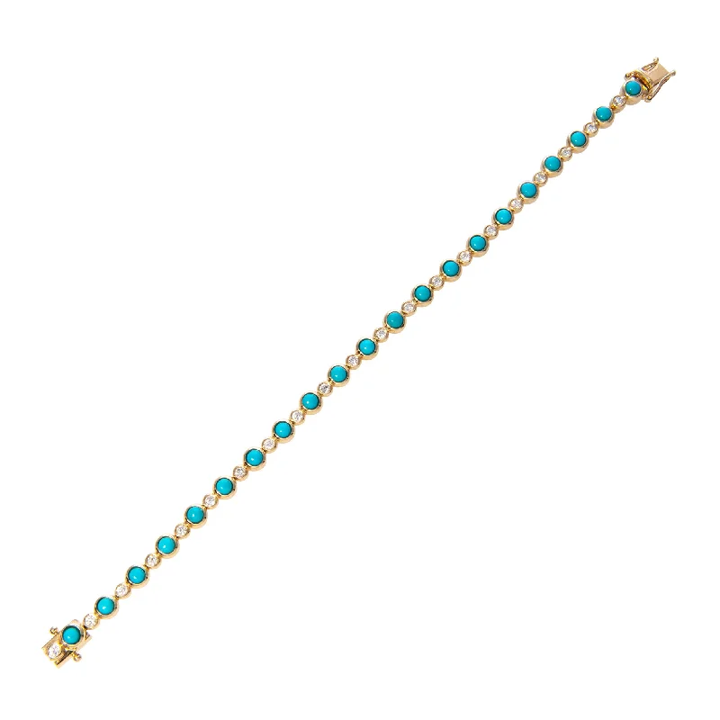 Discounted Jewelry For A Glamorous Look Turquoise & Diamond Bezel Set 14K Yellow Gold Tennis Bracelet