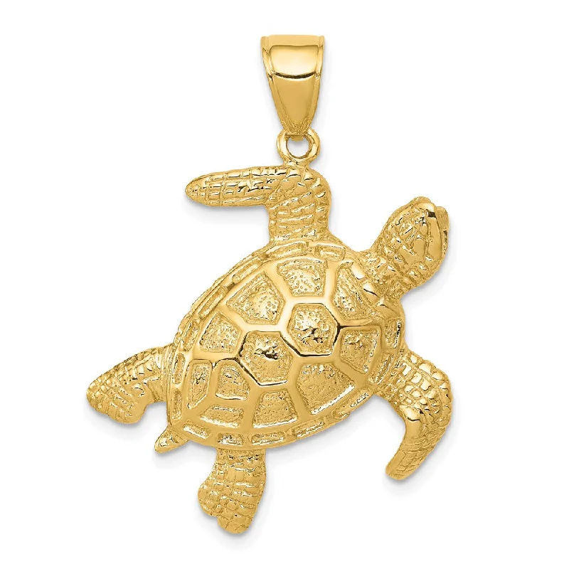 Handmade Pearl Jewelry For Timeless Elegance 14k Yellow Gold 2D Textured Sea Turtle Pendant Handmade Pearl Jewelry For Timeless Elegance 14k Yellow Gold 2D Textured Sea Turtle Pendant