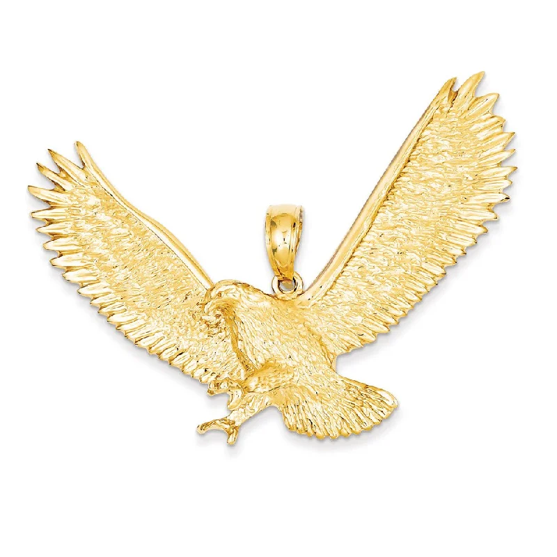 Luxury Handcrafted Jewelry For Elegant Looks 14k Yellow Gold Extra Large 3D Textured Eagle Pendant Luxury Handcrafted Jewelry For Elegant Looks 14k Yellow Gold Extra Large 3D Textured Eagle Pendant