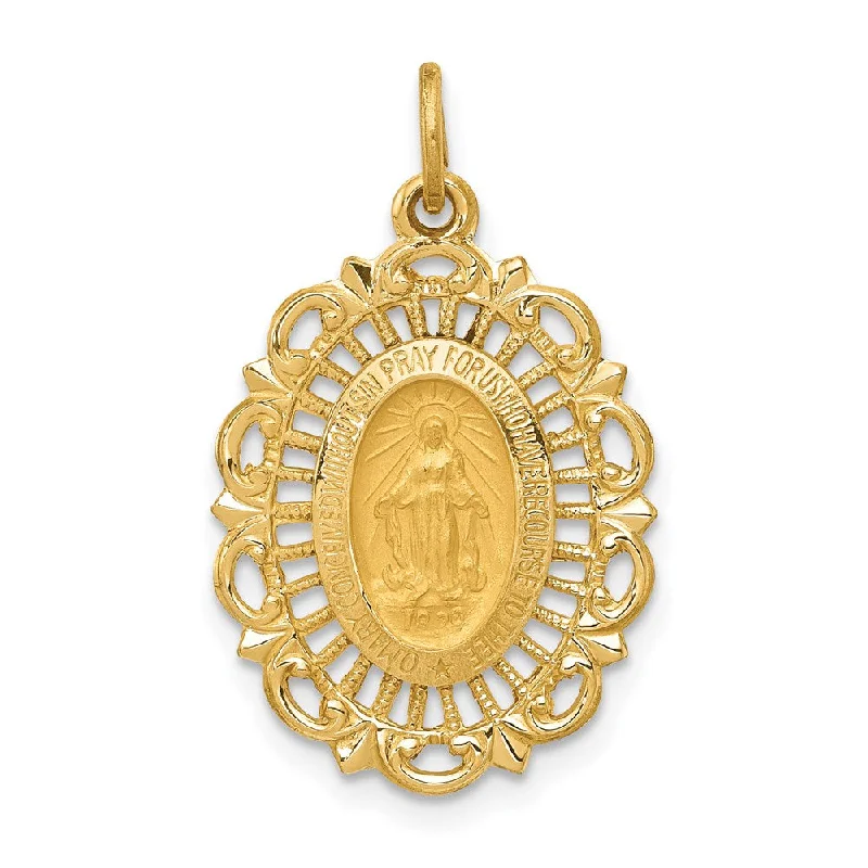 Flash Sale On Exquisite Jewelry – Don't Miss Out 14k Yellow Gold, Oval Filigree Miraculous Medal Charm, 15 x 25mm Flash Sale On Exquisite Jewelry – Don't Miss Out 14k Yellow Gold, Oval Filigree Miraculous Medal Charm, 15 x 25mm
