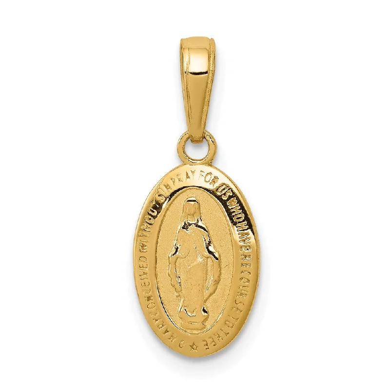 Elevate Your Outfit With Discounted Statement Jewelry 14k Yellow Gold, Small Solid Oval Miraculous Medal Pendant, 8 x 20mm Elevate Your Outfit With Discounted Statement Jewelry 14k Yellow Gold, Small Solid Oval Miraculous Medal Pendant, 8 x 20mm