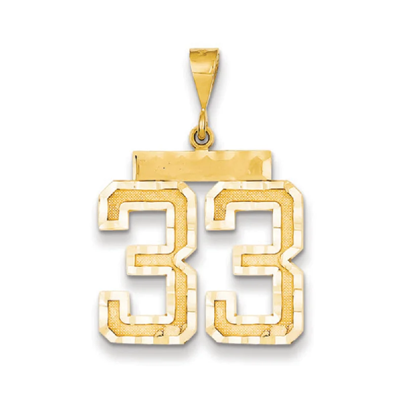 Dazzle In Elegance With Our Biggest Jewelry Sale 14k Yellow Gold, Varsity Collection, Large D/C Pendant Number 33 Dazzle In Elegance With Our Biggest Jewelry Sale 14k Yellow Gold, Varsity Collection, Large D/C Pendant Number 33