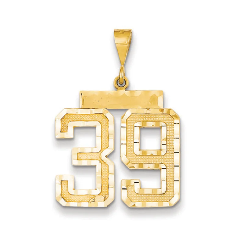 Versatile Layering Jewelry For Effortless Chic 14k Yellow Gold, Varsity Collection, Large D/C Pendant Number 39 Versatile Layering Jewelry For Effortless Chic 14k Yellow Gold, Varsity Collection, Large D/C Pendant Number 39