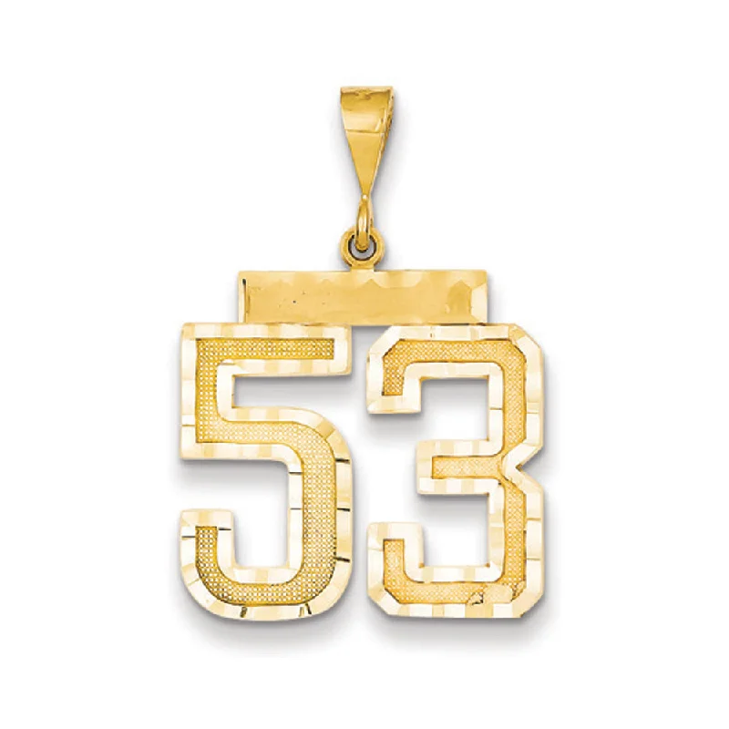 Personalized Jewelry Sale – Meaningful Gifts At Great Prices 14k Yellow Gold, Varsity Collection, Large D/C Pendant Number 53 Personalized Jewelry Sale – Meaningful Gifts At Great Prices 14k Yellow Gold, Varsity Collection, Large D/C Pendant Number 53