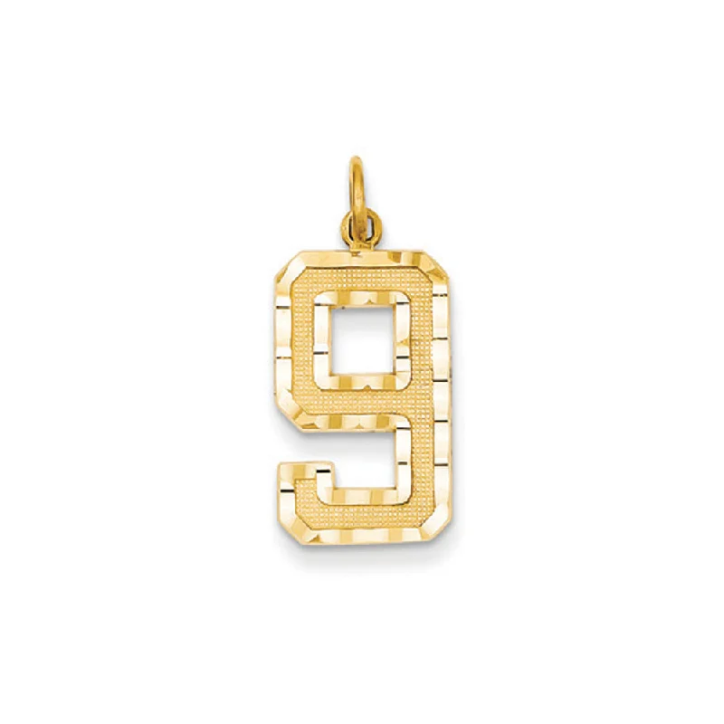 High-Quality Gemstone Jewelry For Special Occasions 14k Yellow Gold, Varsity Collection, Large D/C Pendant Number 9 High-Quality Gemstone Jewelry For Special Occasions 14k Yellow Gold, Varsity Collection, Large D/C Pendant Number 9