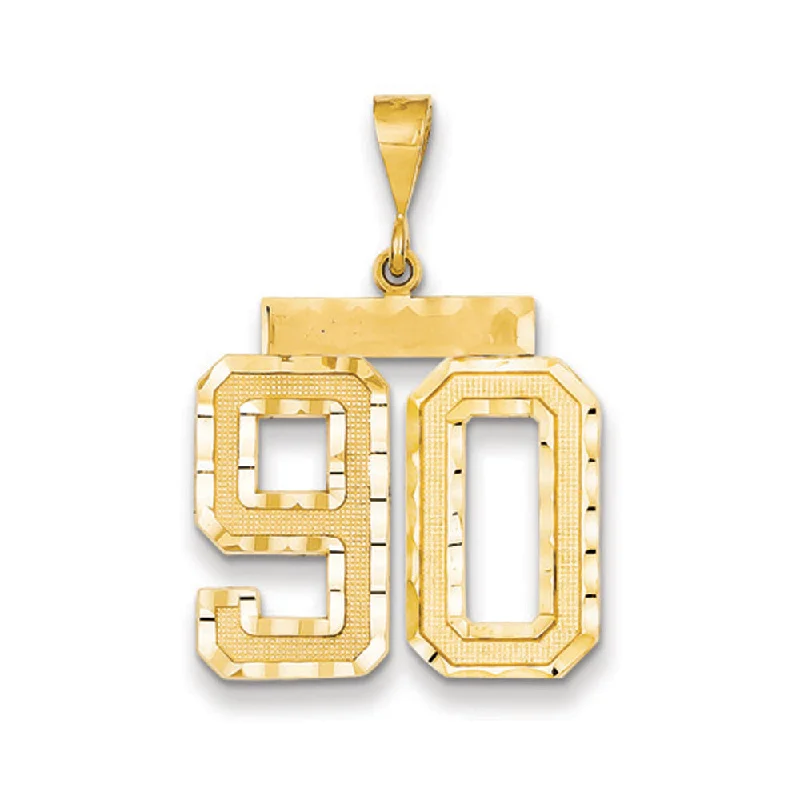 Personalized Engraved Jewelry For Meaningful Gifts 14k Yellow Gold, Varsity Collection, Large D/C Pendant Number 90 Personalized Engraved Jewelry For Meaningful Gifts 14k Yellow Gold, Varsity Collection, Large D/C Pendant Number 90