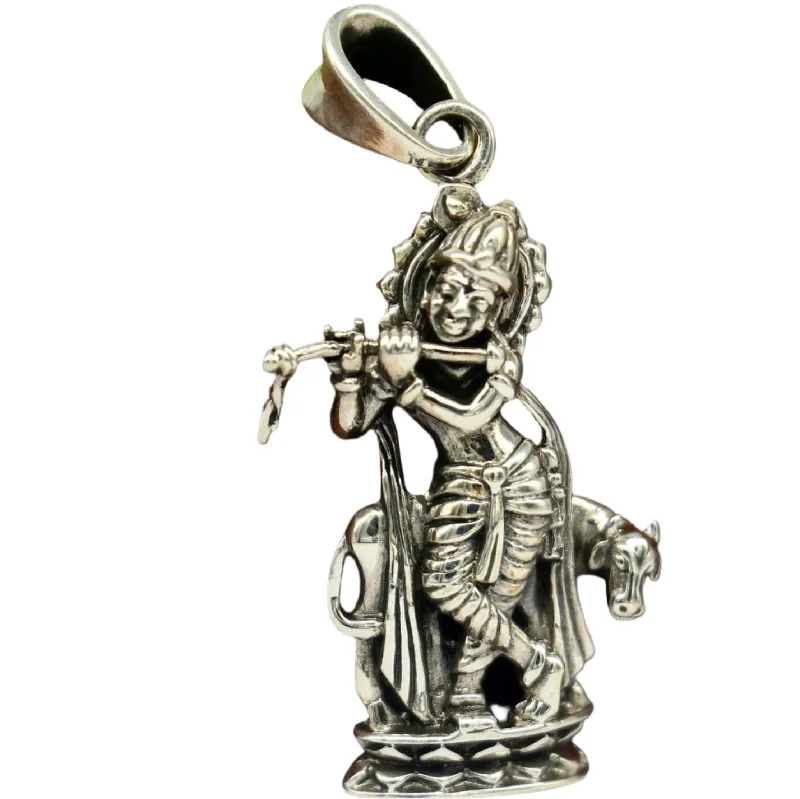 Handcrafted Jewelry Sale – Unique Designs At Low Prices 925 sterling silver vintage Antique stylish Hindu idol Krishna with cow Pendant, amazing design stunning pendant gifting jewelry ssp537 Handcrafted Jewelry Sale – Unique Designs At Low Prices 925 sterling silver vintage Antique stylish Hindu idol Krishna with cow Pendant, amazing design stunning pendant gifting jewelry ssp537
