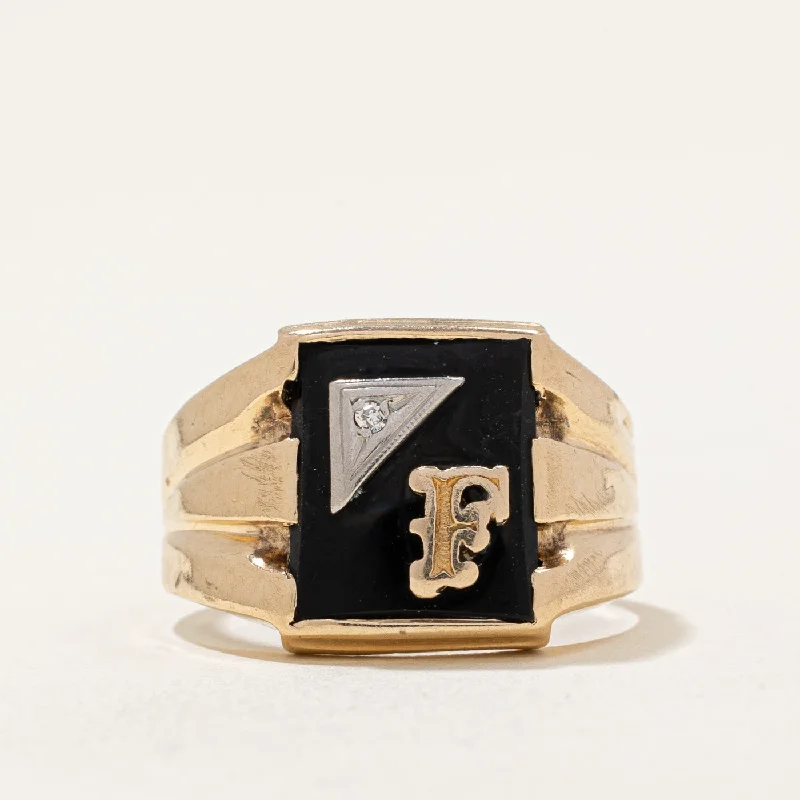 Exclusive Gemstone Jewelry Markdowns – Shop Now Onyx & Diamond 'F' Signet Ring | 4.00ct, 0.01ct | SZ 7.75 | Exclusive Gemstone Jewelry Markdowns – Shop Now Onyx & Diamond 'F' Signet Ring | 4.00ct, 0.01ct | SZ 7.75 |