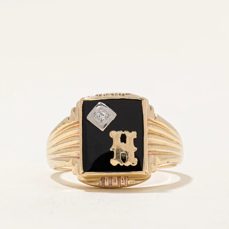 Jewelry Sale Bonanza – Grab Your Sparkle Now Onyx & Diamond 'H' Signet Ring | 3.20ct, 0.01ct | SZ 9.5 | Jewelry Sale Bonanza – Grab Your Sparkle Now Onyx & Diamond 'H' Signet Ring | 3.20ct, 0.01ct | SZ 9.5 |