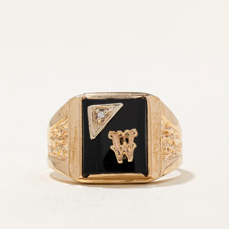 Exclusive Online Jewelry Sale – Don't Wait Onyx & Diamond 'W' Signet Ring | 4.00ct, 0.005ct | SZ 9 | Exclusive Online Jewelry Sale – Don't Wait Onyx & Diamond 'W' Signet Ring | 4.00ct, 0.005ct | SZ 9 |