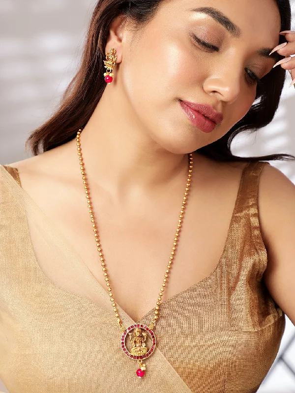 Trending Jewelry Styles Now At Limited-Time Discounts Oxidized Gold plated kemp studded goddess motif temple Pendant Necklace Set Trending Jewelry Styles Now At Limited-Time Discounts Oxidized Gold plated kemp studded goddess motif temple Pendant Necklace Set