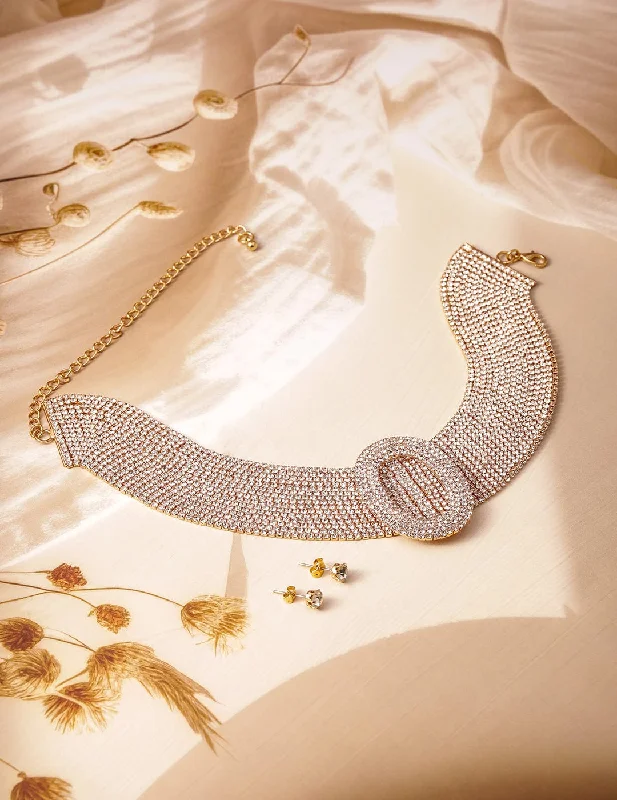 Fashion-Forward Jewelry At Incredible Prices Rubans 18K Gold Plated Crystal AD & Zirconia Studded MultiStrand Statement Choker Necklace Fashion-Forward Jewelry At Incredible Prices Rubans 18K Gold Plated Crystal AD & Zirconia Studded MultiStrand Statement Choker Necklace