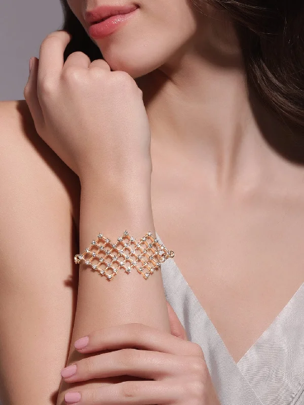 Sparkle More For Less – Jewelry Sale Happening Now Rubans 18K Rose gold plated zirconia studded contemprory bracelet Sparkle More For Less – Jewelry Sale Happening Now Rubans 18K Rose gold plated zirconia studded contemprory bracelet