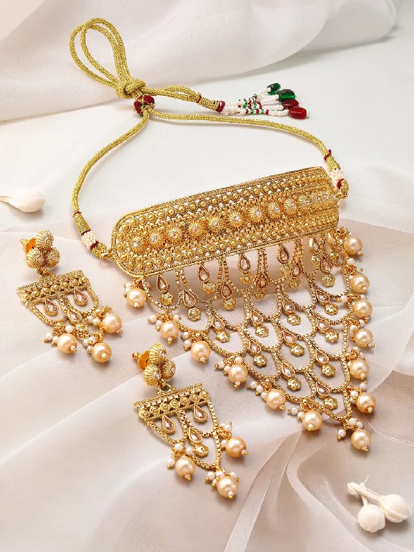 Bestselling Jewelry At Special Promotional Rates Rubans 22K Gold-Plated Choker Necklace Set With Pearls & Intricate Layered Design Bestselling Jewelry At Special Promotional Rates Rubans 22K Gold-Plated Choker Necklace Set With Pearls & Intricate Layered Design