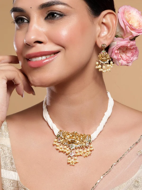 Don't Miss Our Biggest Jewelry Sale Of The Season Rubans 22K Gold-Plated Divine Lakshmi Motif Necklace Set with White Beads & Pearl Drops Don't Miss Our Biggest Jewelry Sale Of The Season Rubans 22K Gold-Plated Divine Lakshmi Motif Necklace Set with White Beads & Pearl Drops