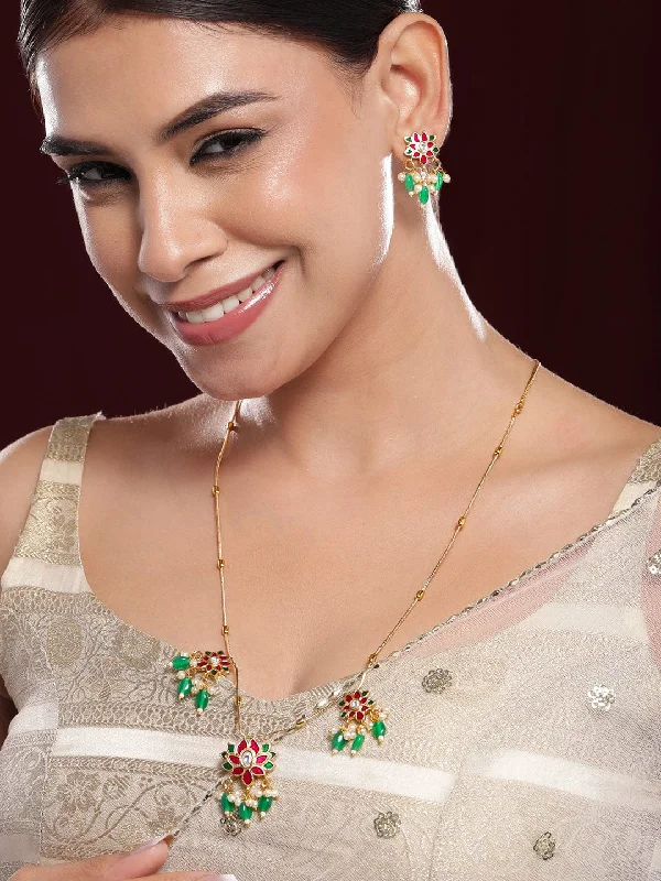 Exclusive Jewelry Sale – Grab Timeless Pieces Now Rubans 22K Gold-Plated Pink & Green Kundan Stone Long Necklace Set with Earrings Exclusive Jewelry Sale – Grab Timeless Pieces Now Rubans 22K Gold-Plated Pink & Green Kundan Stone Long Necklace Set with Earrings
