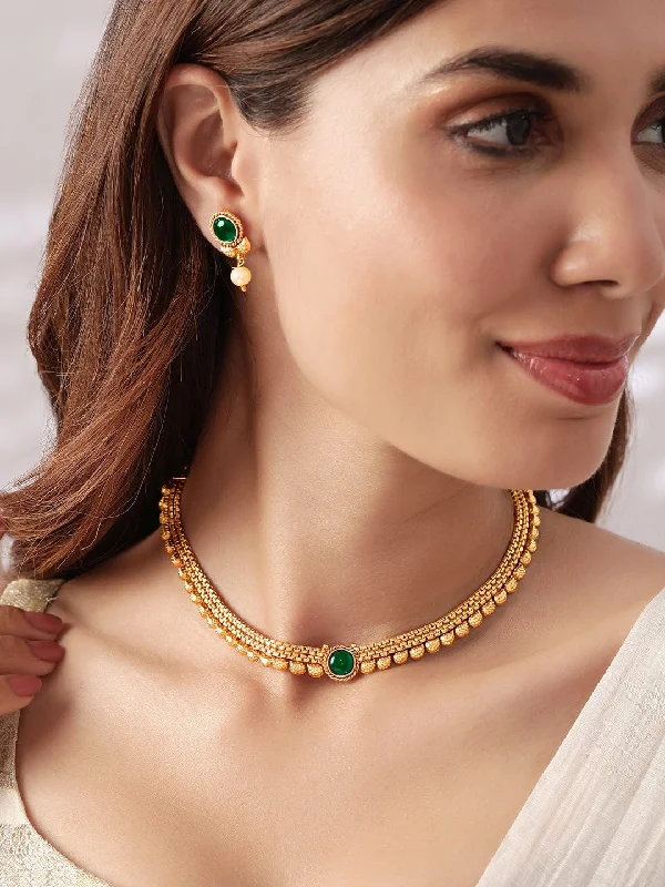 Best-Selling Jewelry Now Available At Special Deals Rubans 22K Gold-Plated Dark Emerald Green Stone & Pearl Beaded Traditional Necklace Set Best-Selling Jewelry Now Available At Special Deals Rubans 22K Gold-Plated Dark Emerald Green Stone & Pearl Beaded Traditional Necklace Set
