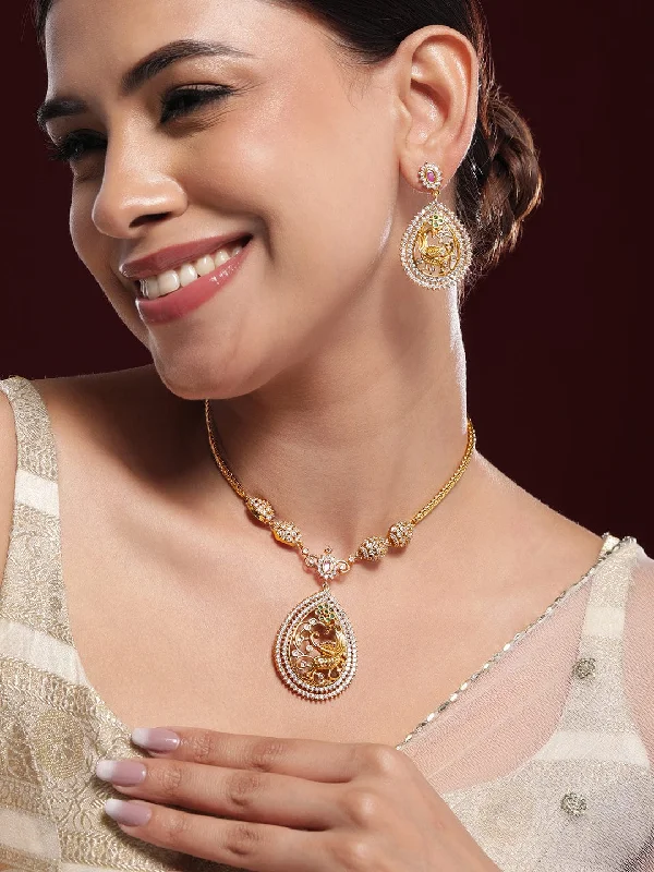 Shine In Style – Shop Jewelry Discounts Today Rubans 22K Gold-Plated Ruby Pink & White Cubic Zirconia Studded Peacock Motif Necklace Set Shine In Style – Shop Jewelry Discounts Today Rubans 22K Gold-Plated Ruby Pink & White Cubic Zirconia Studded Peacock Motif Necklace Set