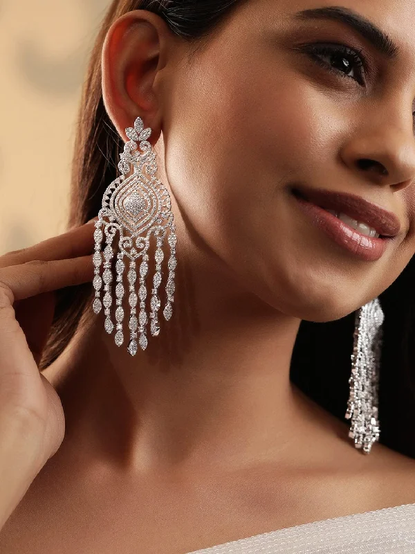 Shop Fine Jewelry With Exclusive Savings Rubans Ethereal Sparkle Rhodium Plated Zirconia Studded Chandelier Earrings Shop Fine Jewelry With Exclusive Savings Rubans Ethereal Sparkle Rhodium Plated Zirconia Studded Chandelier Earrings