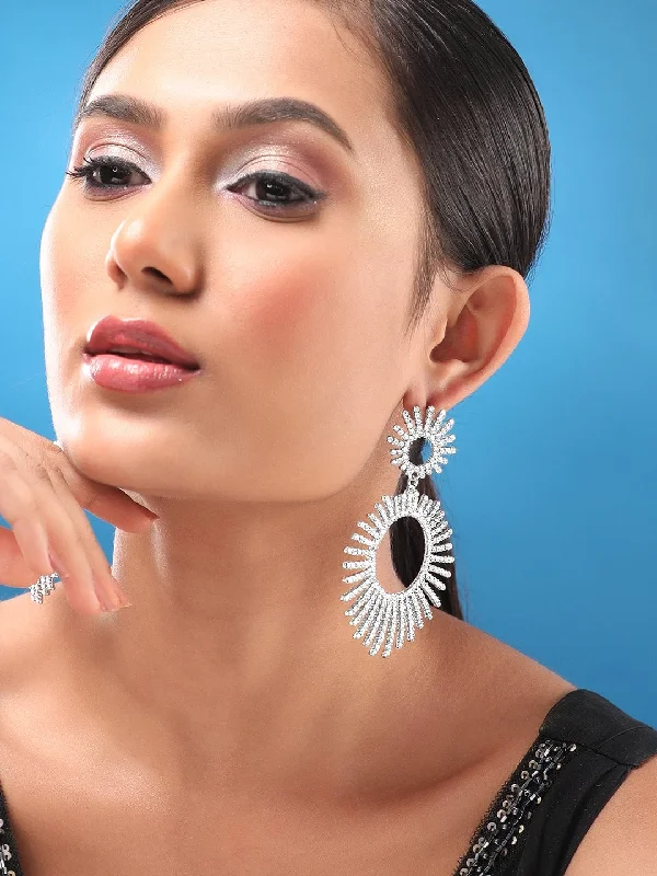 Timeless Jewelry At Special Discount Rates Rubans Gold Toned White Zircons Studded Star Burst Dangle Earrings Timeless Jewelry At Special Discount Rates Rubans Gold Toned White Zircons Studded Star Burst Dangle Earrings