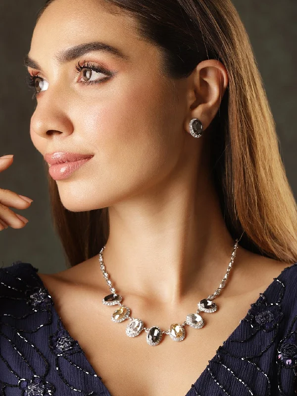 Handcrafted Jewelry Sale – Unique Designs At Low Prices Rubans Rhodium-Plated Cubic Zirconia Studded Necklace Set with Multi-Color Gemstones Handcrafted Jewelry Sale – Unique Designs At Low Prices Rubans Rhodium-Plated Cubic Zirconia Studded Necklace Set with Multi-Color Gemstones