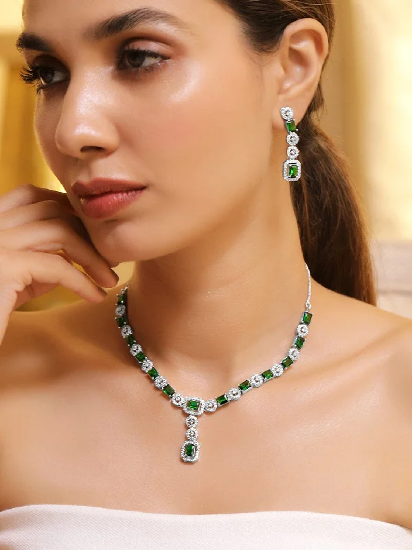 Dazzle With Discounts – Shop Jewelry On Sale Rubans Rhodium Plated Emerald & Cubic Zirconia Studded Premium Jewellery Set Dazzle With Discounts – Shop Jewelry On Sale Rubans Rhodium Plated Emerald & Cubic Zirconia Studded Premium Jewellery Set