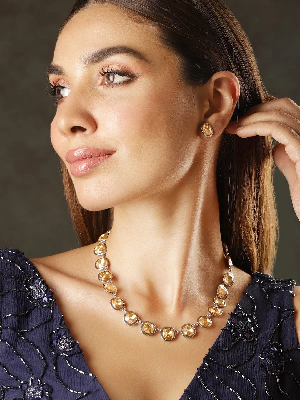 Seasonal Jewelry Deals – Elevate Your Style Rubans Rhodium Plated Light Gold Cubic Zirconia Gemstone Statement Necklace Seasonal Jewelry Deals – Elevate Your Style Rubans Rhodium Plated Light Gold Cubic Zirconia Gemstone Statement Necklace
