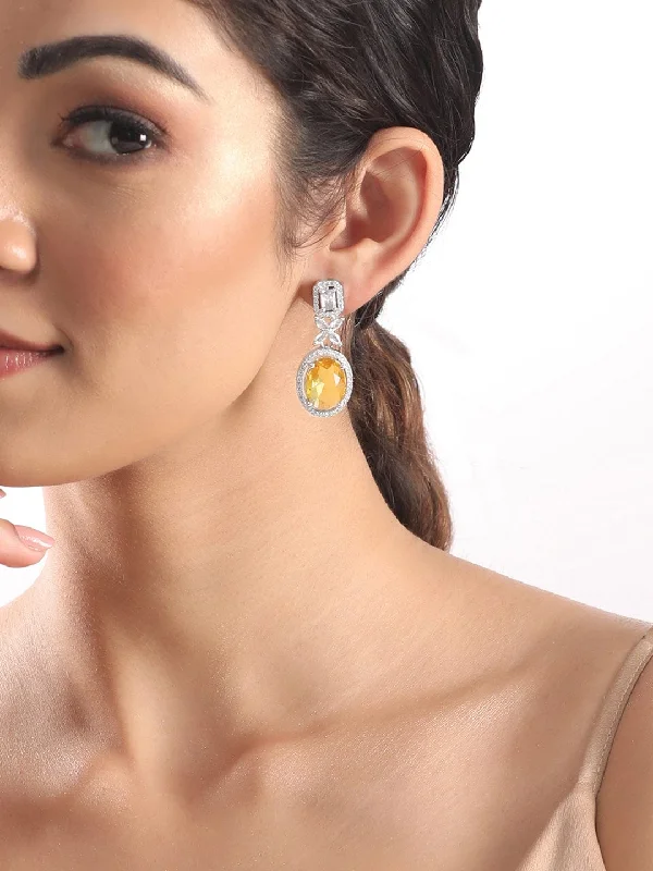 Trending Jewelry Styles Now At Limited-Time Discounts Rubans Rhodium Plated Premium White & Yellow Sapphire Zircons Dangle Earrings Trending Jewelry Styles Now At Limited-Time Discounts Rubans Rhodium Plated Premium White & Yellow Sapphire Zircons Dangle Earrings