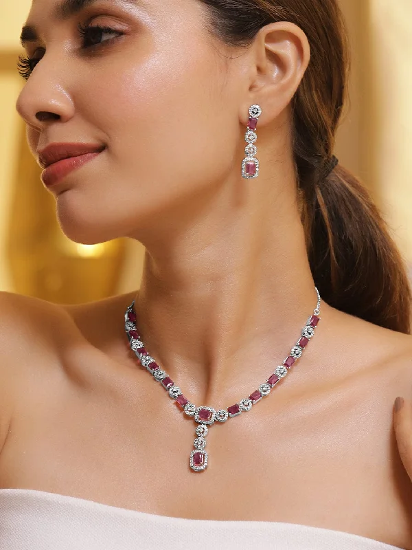 Get Your Favorite Jewelry At The Best Price Rubans Rhodium Plated Ruby & Cubic Zicronia Studded Premium Drop Jewellery Set Get Your Favorite Jewelry At The Best Price Rubans Rhodium Plated Ruby & Cubic Zicronia Studded Premium Drop Jewellery Set