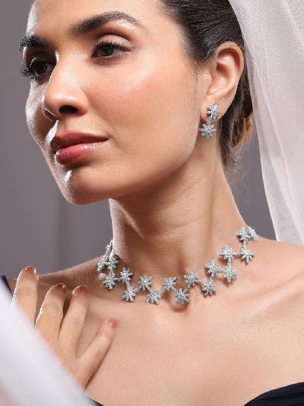 Flash Sale On Exquisite Jewelry – Don't Miss Out Rubans Rhodium-Plated Cubic Zirconia Studded Snowflake Necklace & Earrings Set Flash Sale On Exquisite Jewelry – Don't Miss Out Rubans Rhodium-Plated Cubic Zirconia Studded Snowflake Necklace & Earrings Set