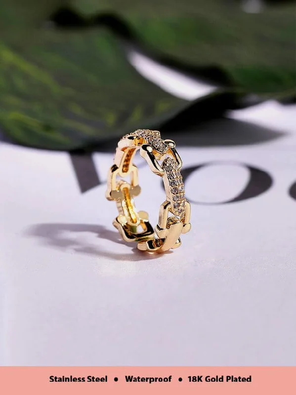 Limited-Time Offer On Elegant Jewelry Pieces Rubans Voguish 18K Gold Plated Stainless Steel Waterproof Link Chain Style Open Ring Studded With Zircons. Limited-Time Offer On Elegant Jewelry Pieces Rubans Voguish 18K Gold Plated Stainless Steel Waterproof Link Chain Style Open Ring Studded With Zircons.