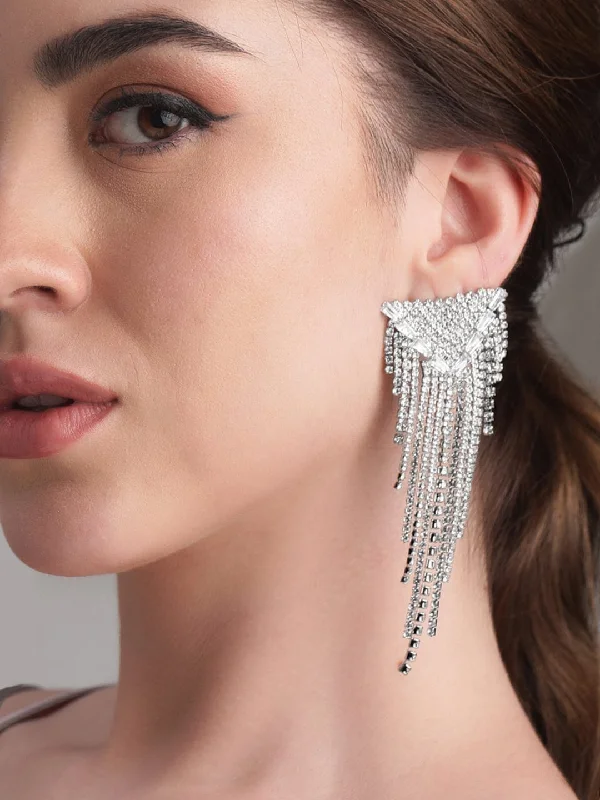 Fashion-Forward Jewelry At Incredible Prices Rubans Voguish Silver Tone Zircon Drop Earrings Fashion-Forward Jewelry At Incredible Prices Rubans Voguish Silver Tone Zircon Drop Earrings