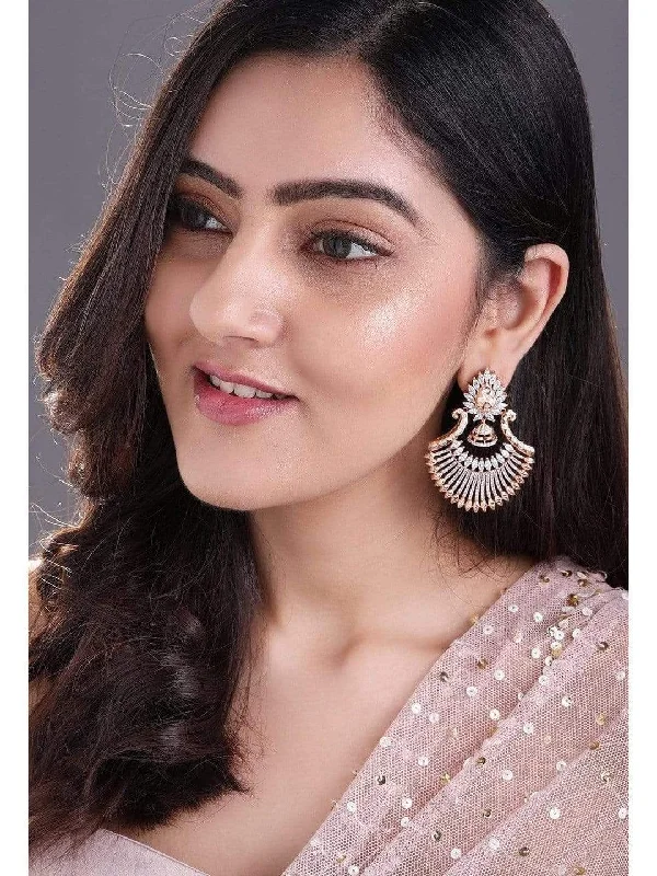 Shop Stylish Jewelry Now And Save Big Rubans Zircon Studded Handcrafted Rose Gold Plated Chandbali Earrings Shop Stylish Jewelry Now And Save Big Rubans Zircon Studded Handcrafted Rose Gold Plated Chandbali Earrings