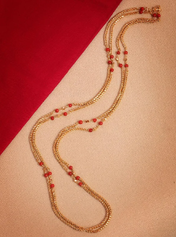 Elegant Rose Gold Jewelry For A Stylish Touch 1 gm Microgold plating coral bead Mangalya chain 30 inches 9061n Elegant Rose Gold Jewelry For A Stylish Touch 1 gm Microgold plating coral bead Mangalya chain 30 inches 9061n